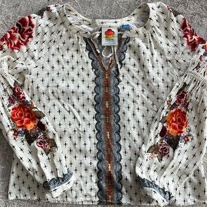 Farm Rio By Anthropologie floral Diane Peasant Blouse top long sleeve small